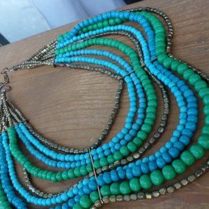 Boho Necklace super nice ETHNIC necklace, multi-beads layered necklace turquoise